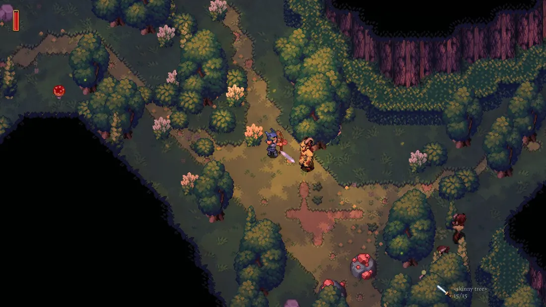 Official Romestead Steam screenshot of a player approaching a large enemy in a forest