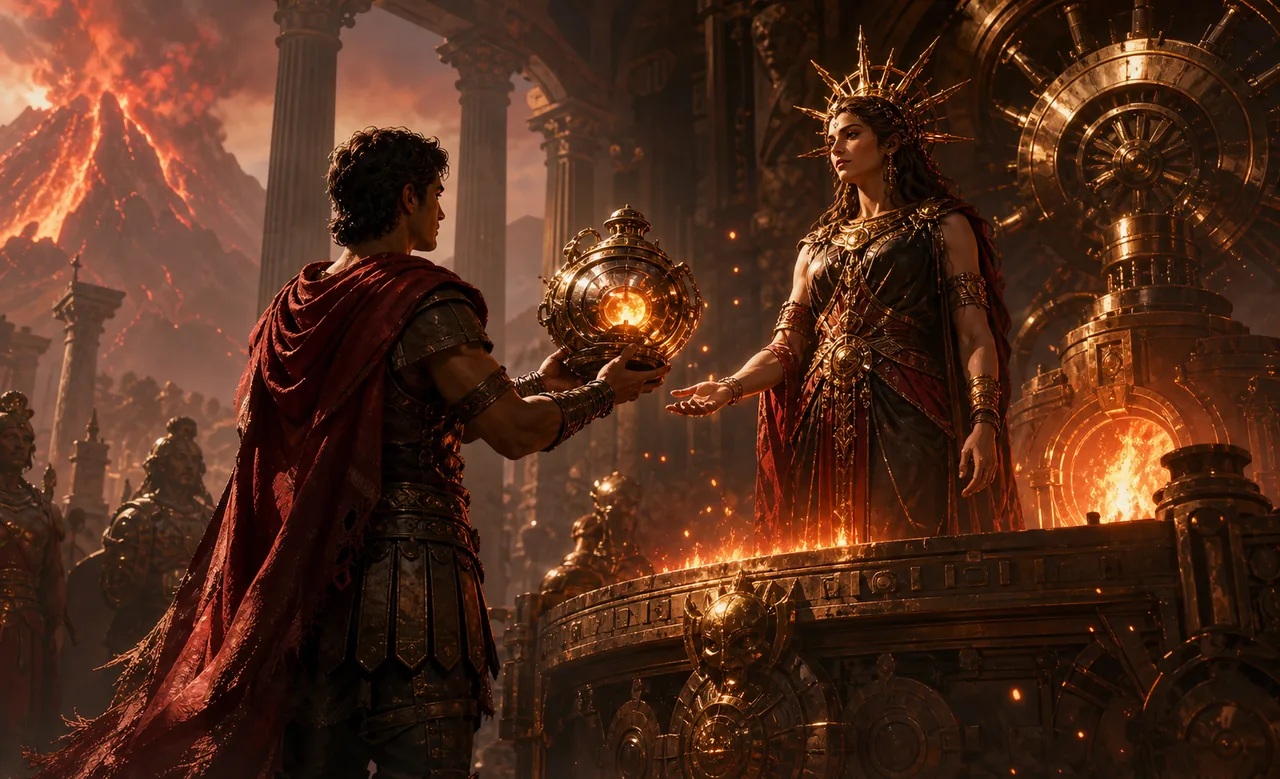 Editorial concept illustration of a Core Vessel being presented at the Temple of Vulcan