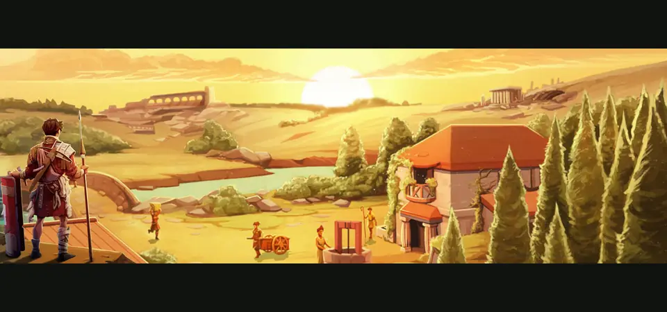 Official Romestead Steam artwork showing a survivor overlooking the settlement landscape